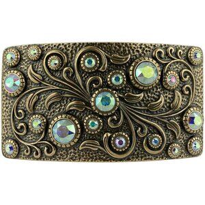 Women's Brass Crystal 1 Rhinestone Crystal Antique Rectangle Floral Belt Buckle